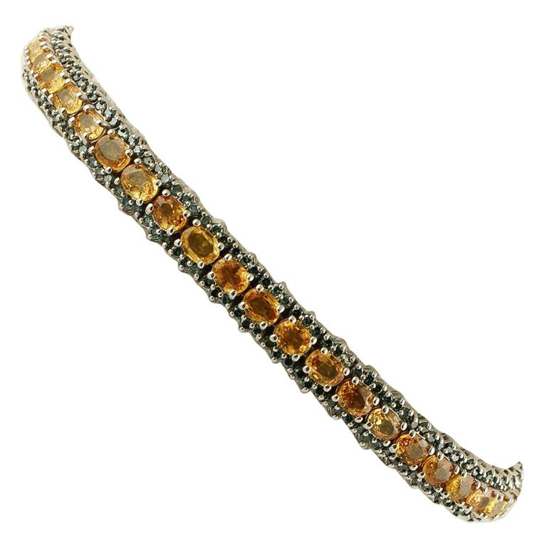 Gold Diamond Sapphire Tennis Bracelet For Sale
