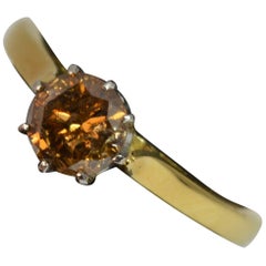 Vintage 0.80 Carat Champagne Diamond 18 Carat Gold Solitaire Engagement Ring