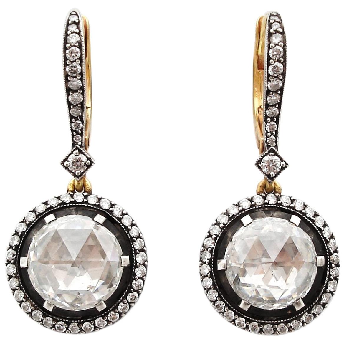 Rosecut White Diamond, 18 Karat Rose Gold Heritage Earring For Sale