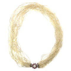 Vintage Pearl Necklace with 13000+ Pearls and White Gold Diamond Ruby Closure