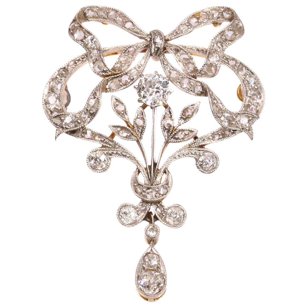 Belle Epoque Brooch and Pendant in Guirland Style with 72 Diamonds For Sale