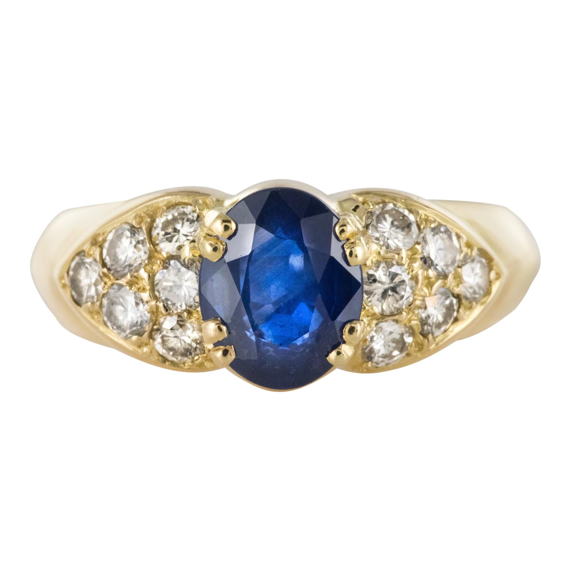 Modern Sapphire Diamond Yellow Gold Bangle Ring