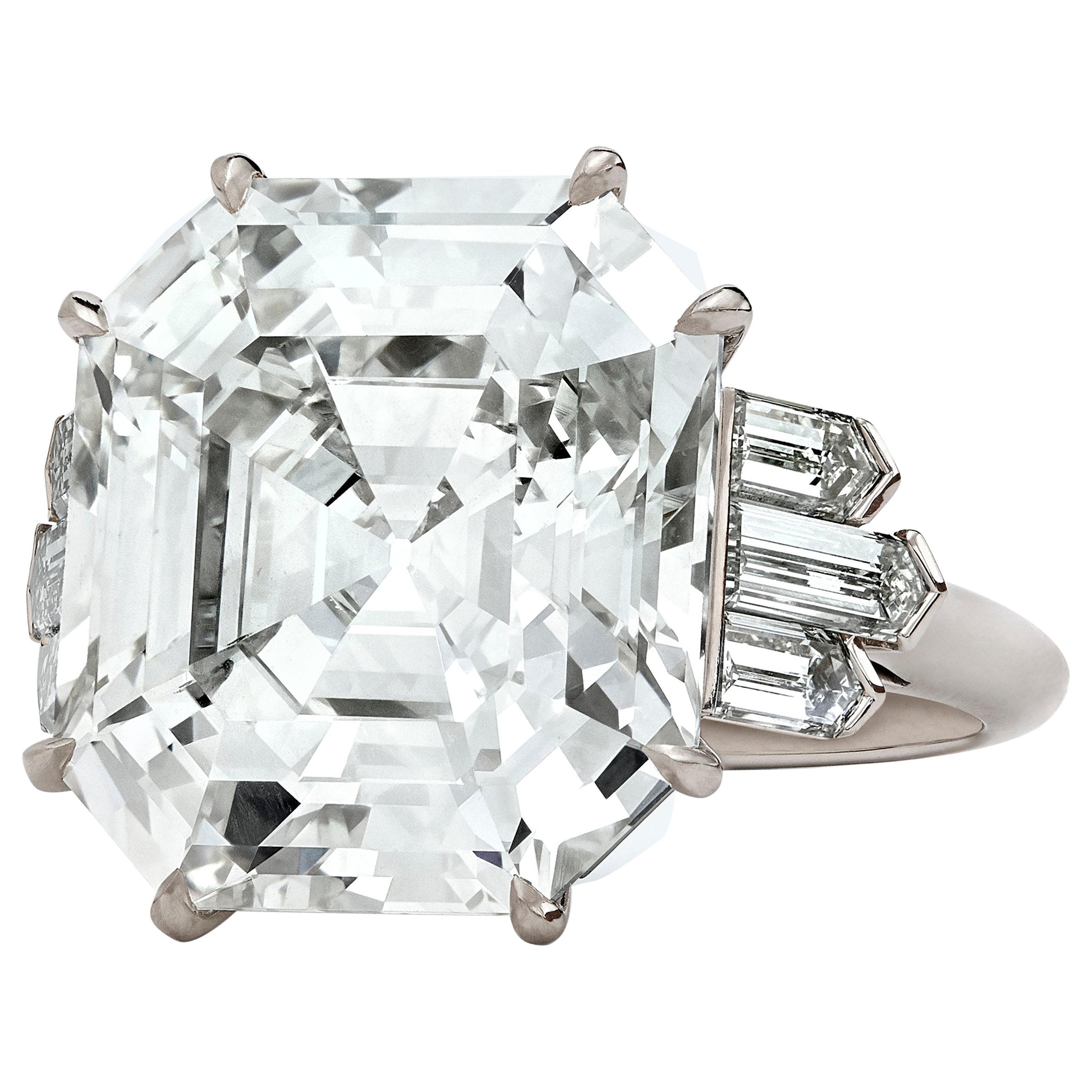Hancocks GIA Certified 13.70 Carat Vintage Emerald Cut Diamond Ring