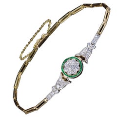 Antique Art Deco Diamond Emerald Bracelet 18 Carat Gold, circa 1920