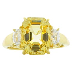 GII Certified 5.05 Carat Asscher Cut Yellow Sapphire and Cadillac Diamond Ring