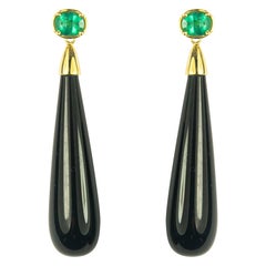 Fei Liu Emerald Onyx 18 Karat Yellow Gold Drop Earrings