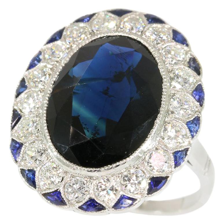 Ultimate French Art Deco Diamond and Sapphire Engagement Ring, 1920s For Sale