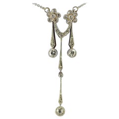 Antique Edwardian, Diamond, Gold and Platinum Double Drop Pendant, circa 1910
