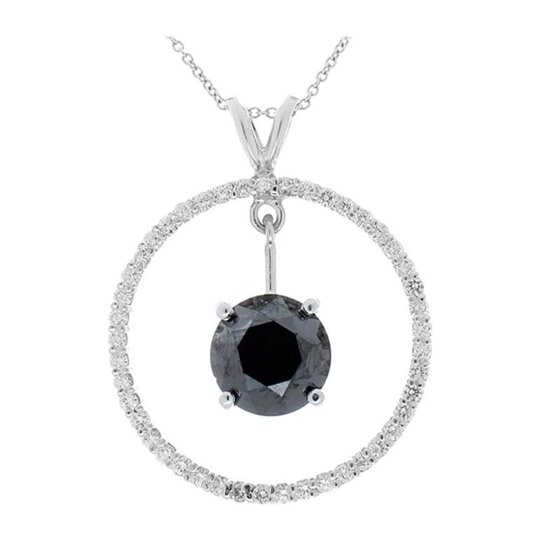 3.87 Carat Black Diamond Circle Pendant in 14 Karat White Gold For Sale