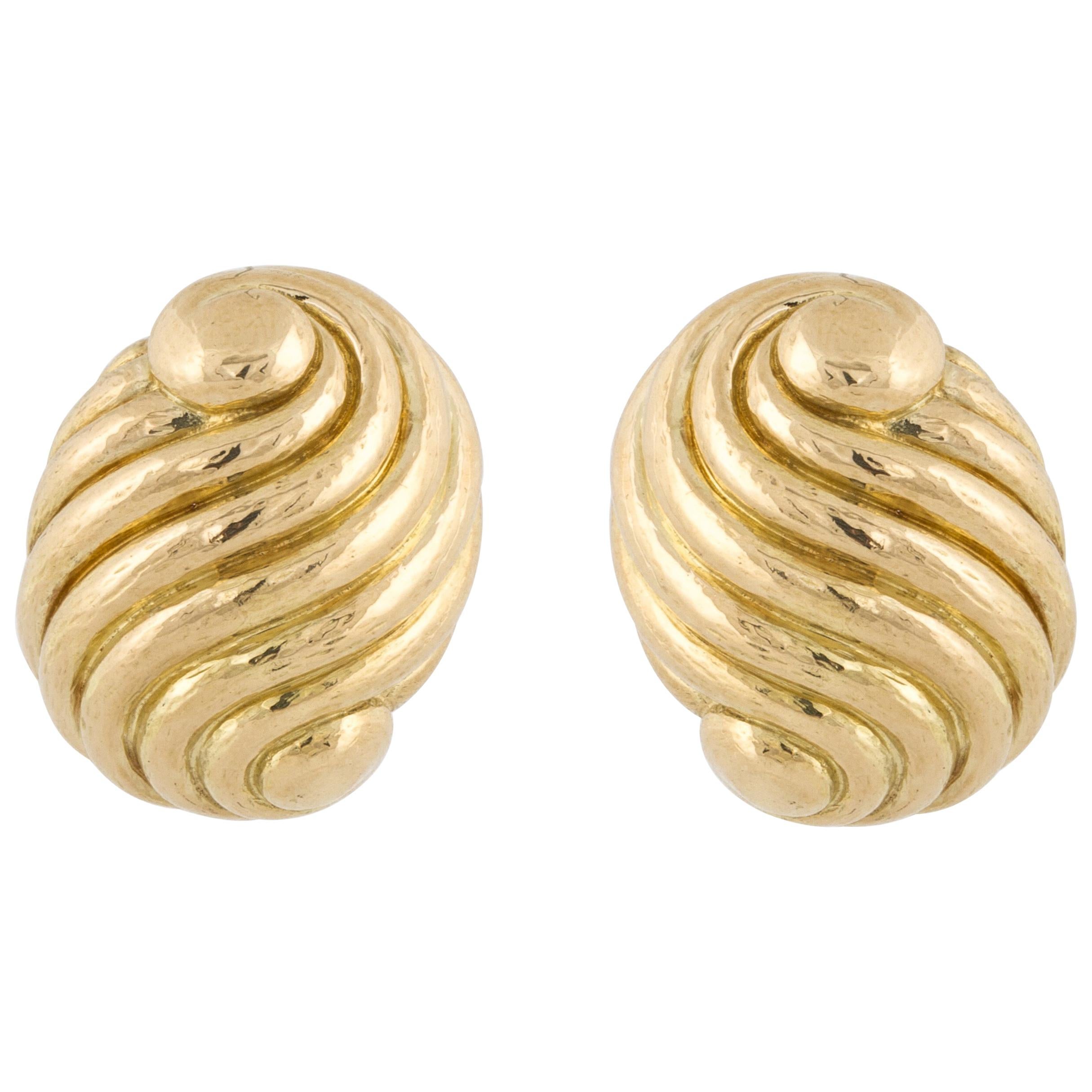 David Webb 18K Gold Fluted Swirl Earrings