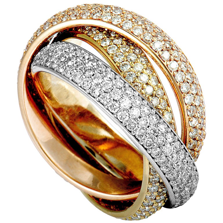 Cartier Trinity Diamond 3 Rolling White, Yellow, and Rose Gold Band ...