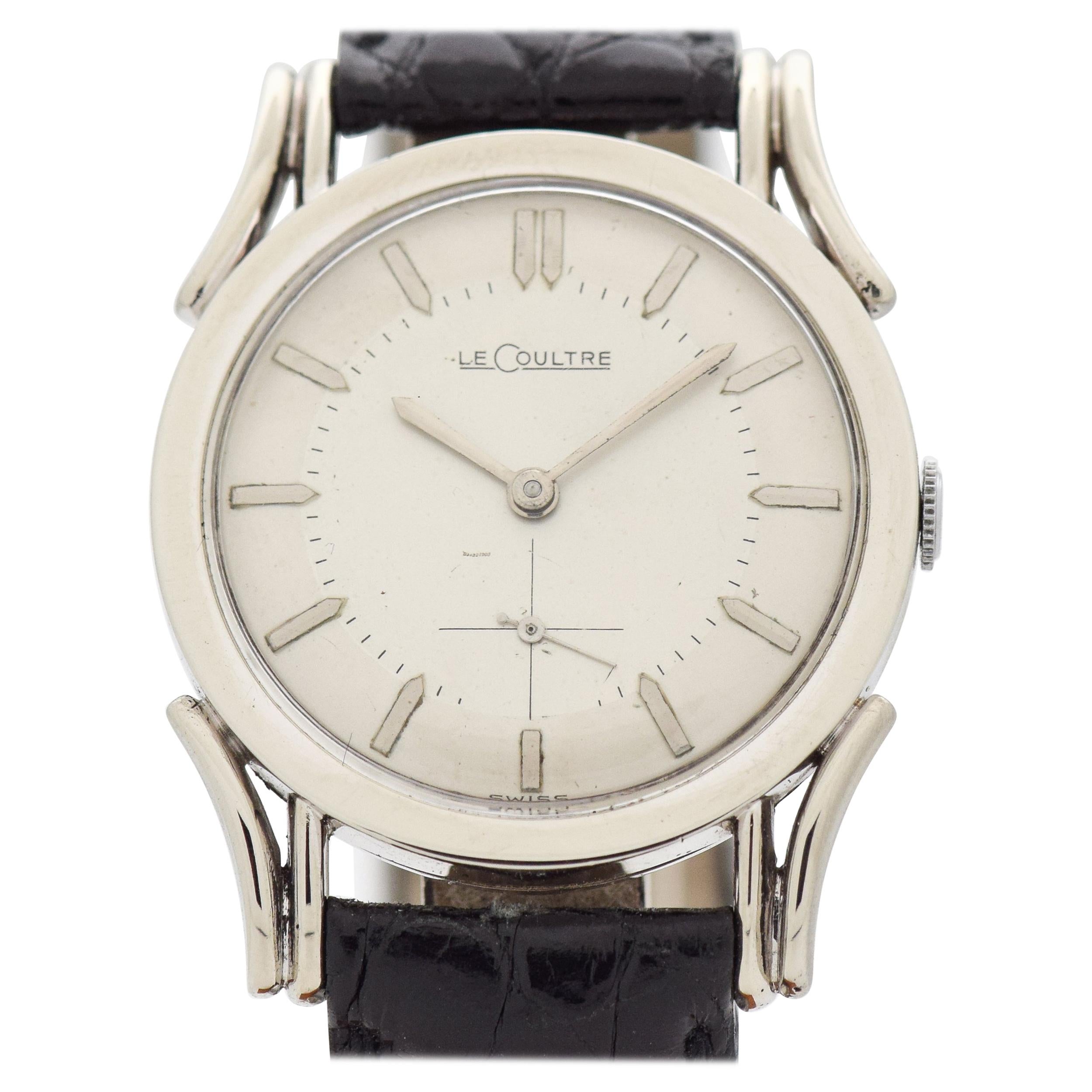 Vintage LeCoultre 10 Karat White Gold Filled Watch, 1950s For Sale