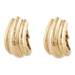 Retro David Webb 18K Hammered Gold Earrings