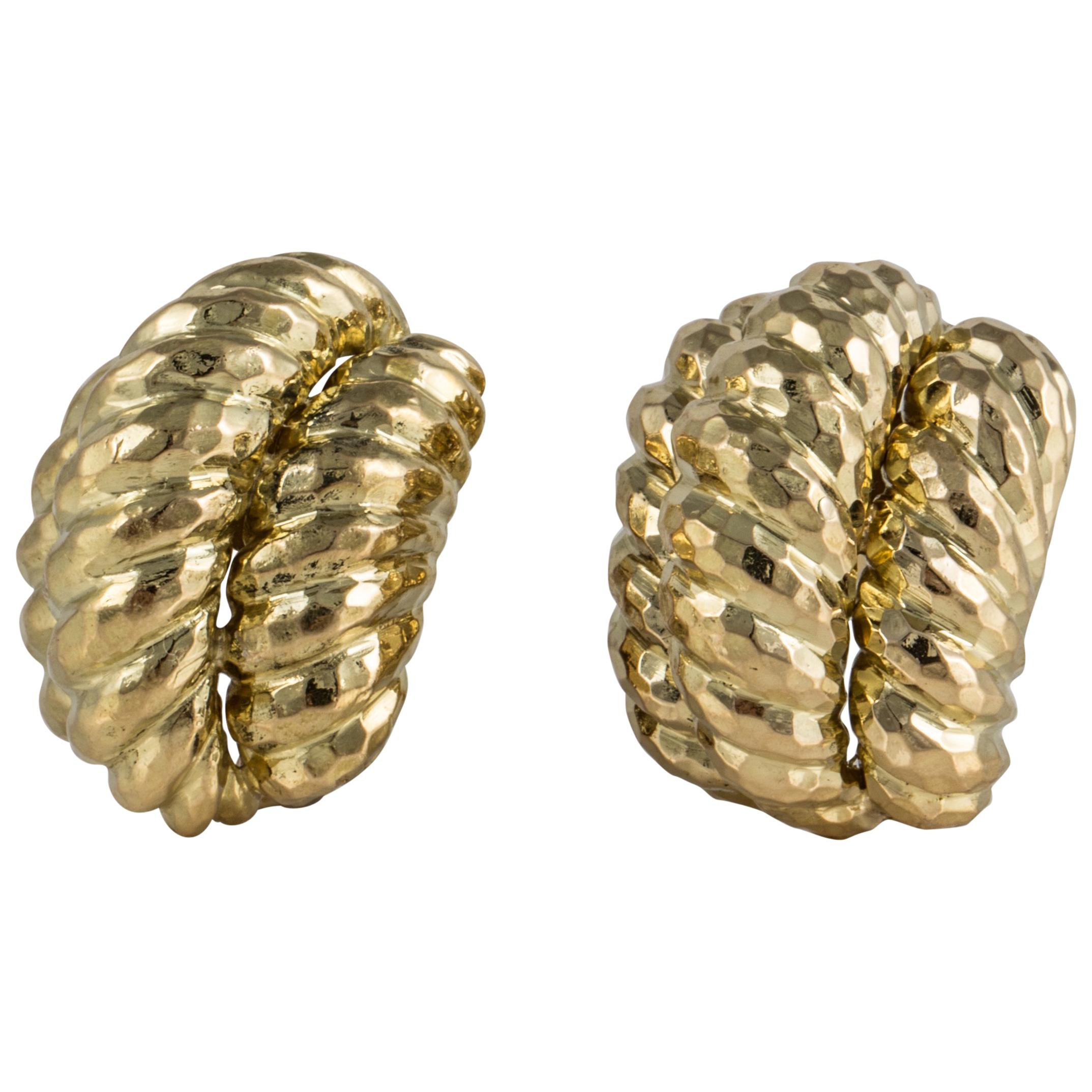 David Webb 18K Gold Hammered Shrimp-Style Earrings