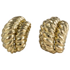 David Webb 18K Gold Hammered Shrimp-Style Earrings