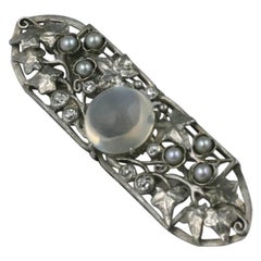 Arts & Crafts Moonstone Diamond Platinum Brooch attributed F.G. Hale