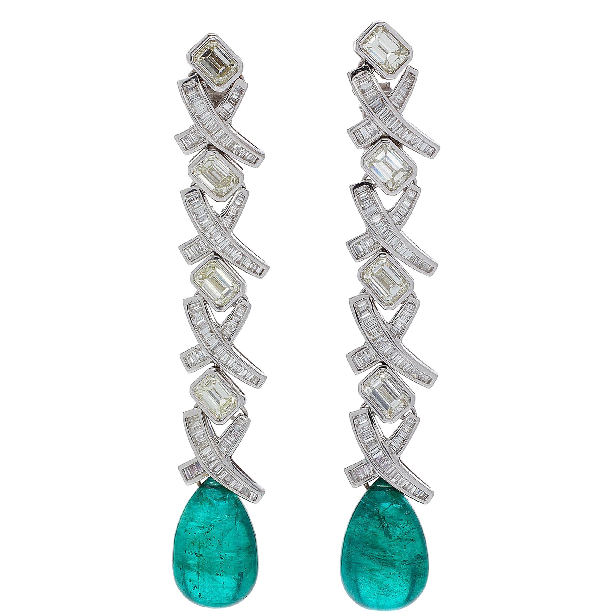 Emerald and Diamond Criss Cross Ear-Pendants