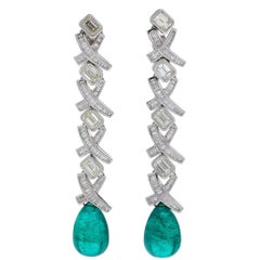 Emerald and Diamond Criss Cross Ear-Pendants