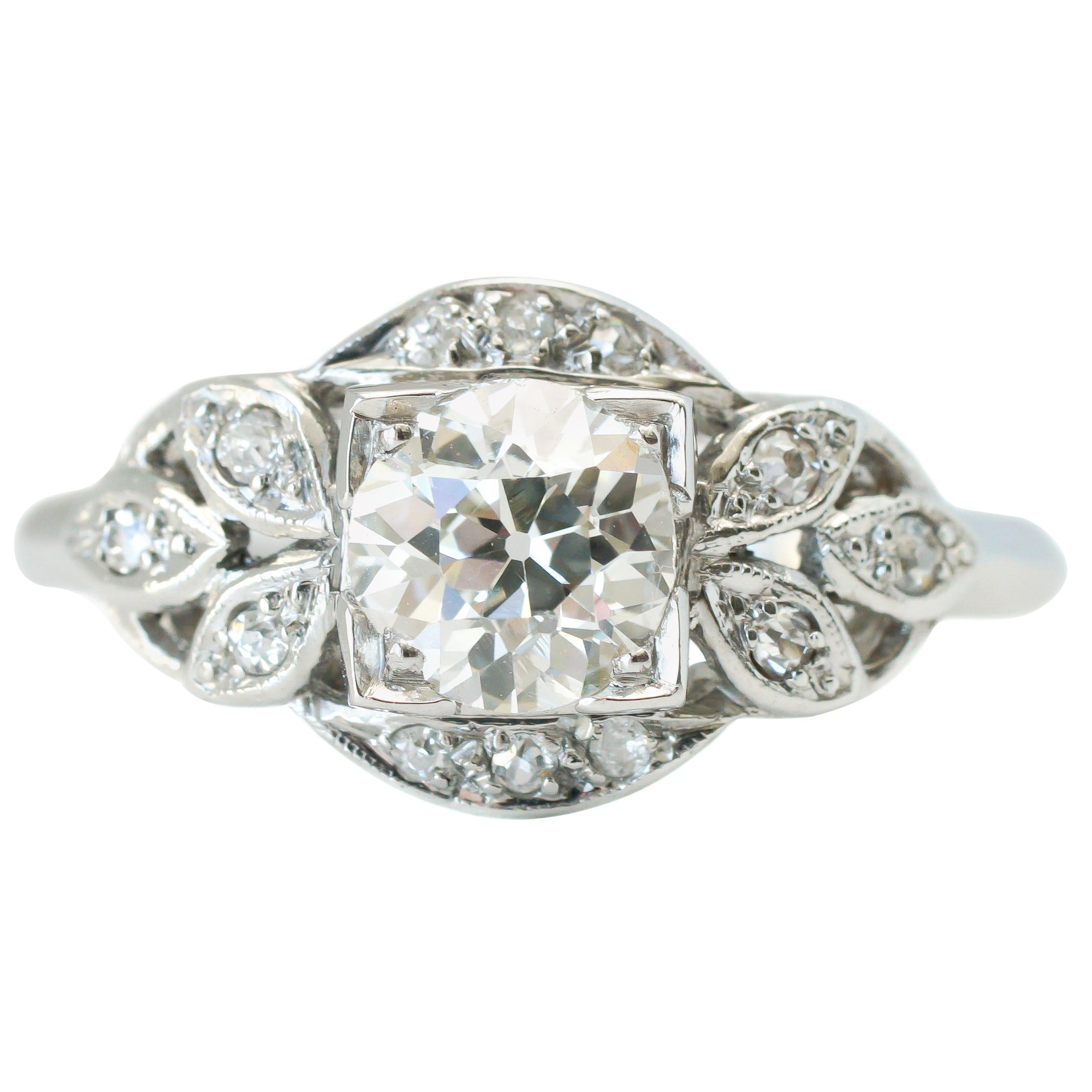 Platinum 0.93 Carat Total Old European Cut Diamond Engagement Ring