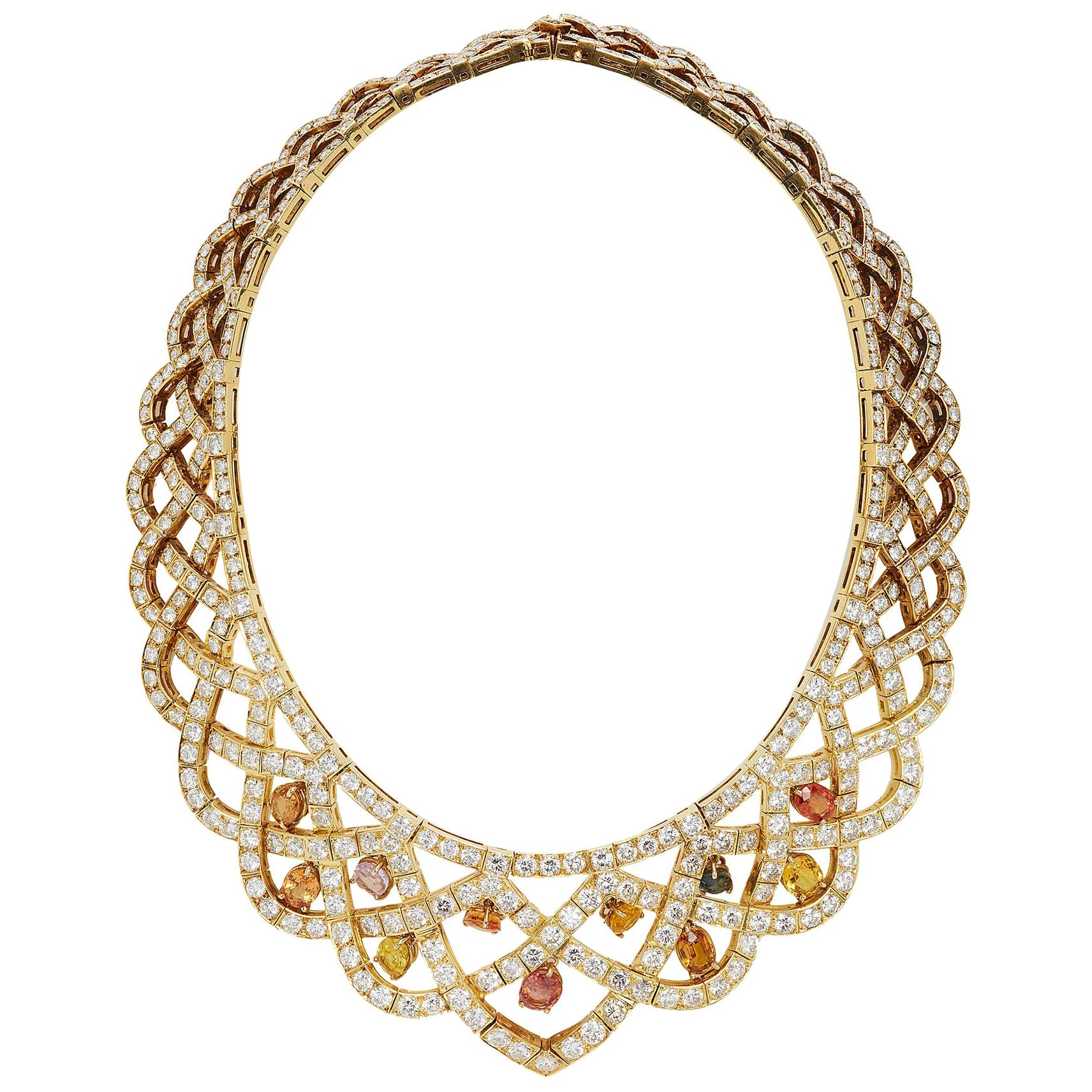 Collier de saphirs multicolores et diamants