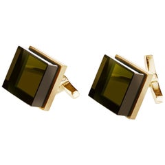 14 Karat Rose Gold Contemporary Ink Cufflinks by Artist with Smoky Quartz