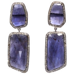 Genuine Blue Kyanite Slice Diamond Earrings