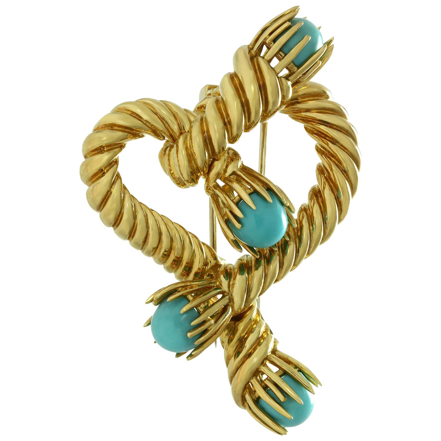 Tiffany & Co. Schlumberger Turquoise Yellow Gold Heart Brooch
