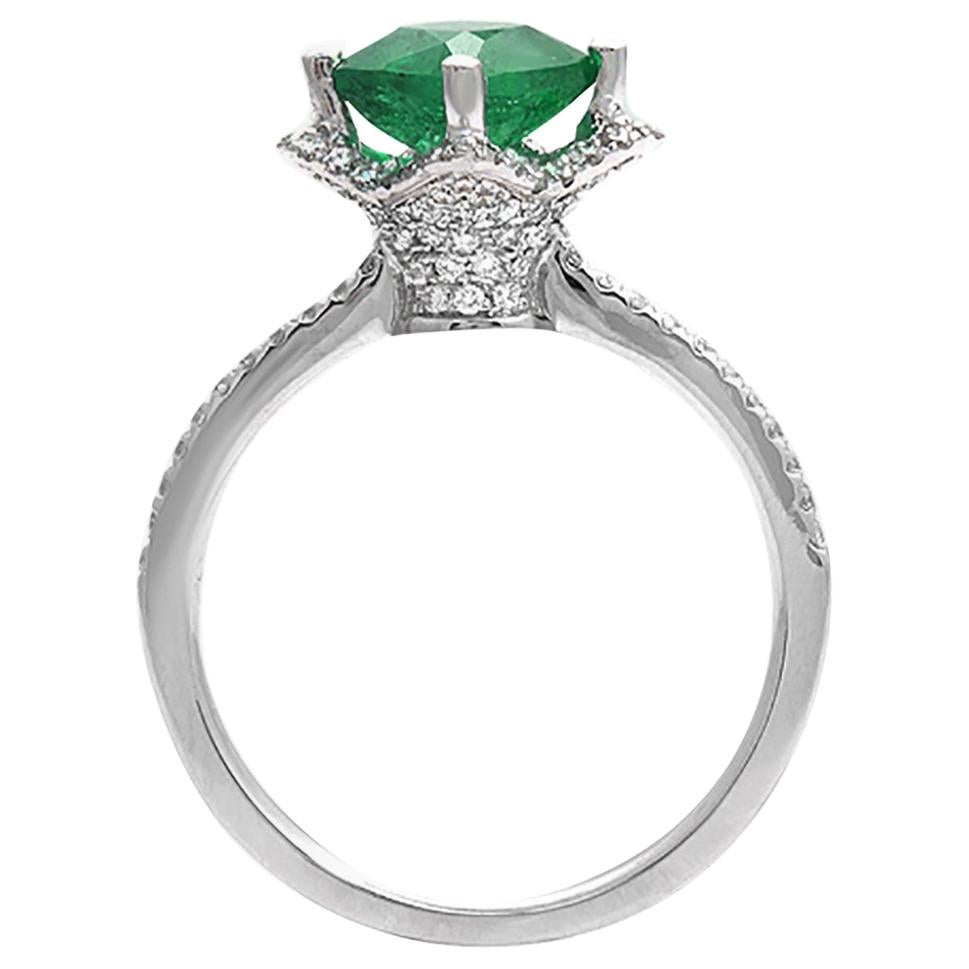1.31 Carat Zambian Emerald and 0.46 Carat Diamonds in 18 Karat Gold Ring