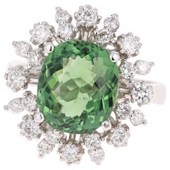 4.74 Carat Green Tourmaline Diamond 14 Karat White Gold Cocktail Ring