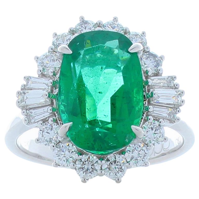 3.74 Carat Emerald and Diamond Cocktail Ring in 18 Karat White Gold