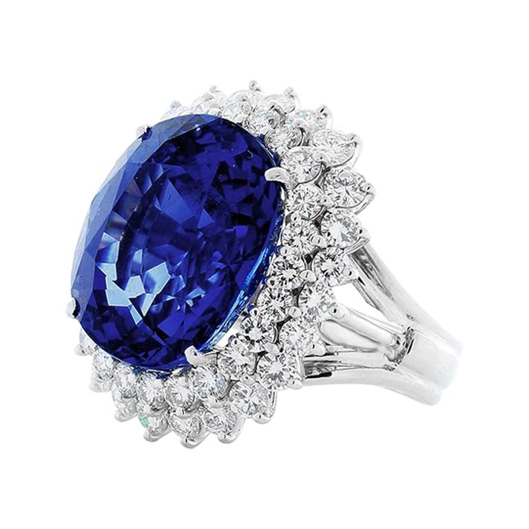 Ovaler, nicht erhitzter blauer Ceylon-Saphir- und Diamantring, AGL-zertifiziert 26,14 Karat