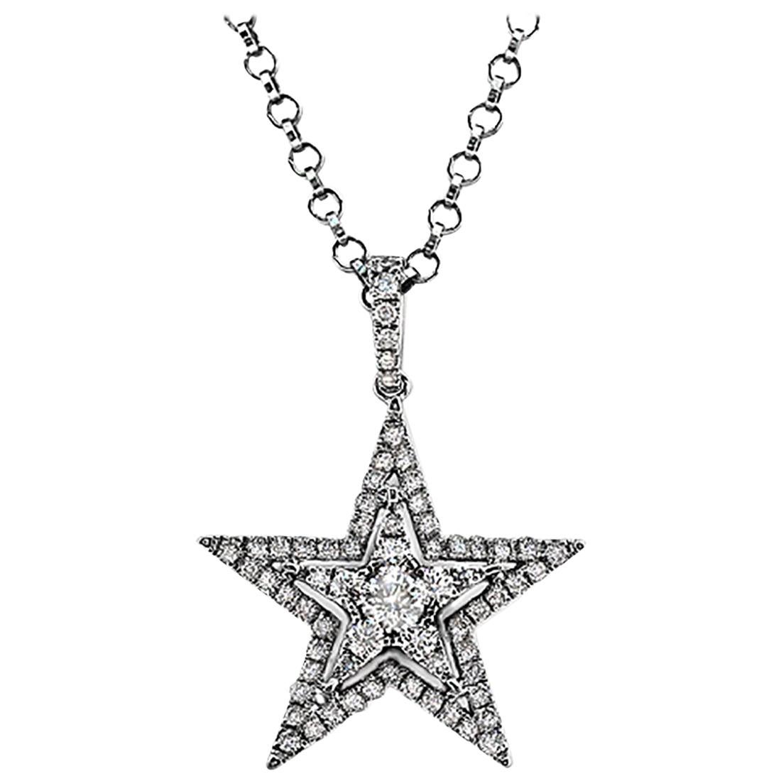 0.47 Carat Diamonds 14 Karat White Gold Star Pendant Necklace