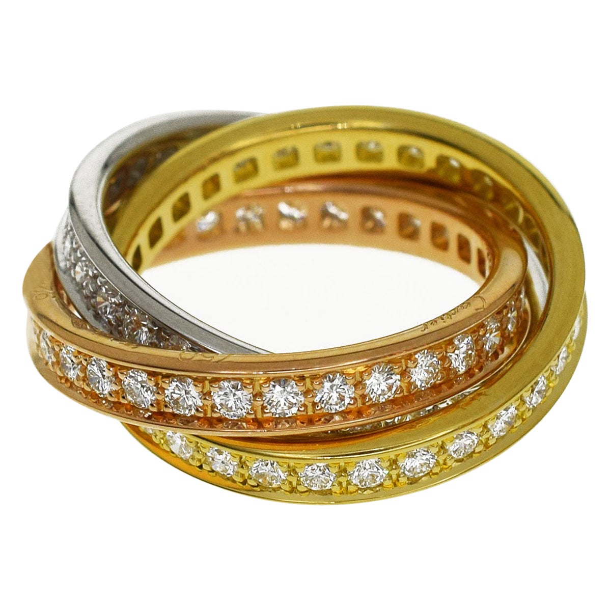 Cartier 18 Karat White Gold 2-Row Neptune Diamond Ring For Sale at 1stDibs