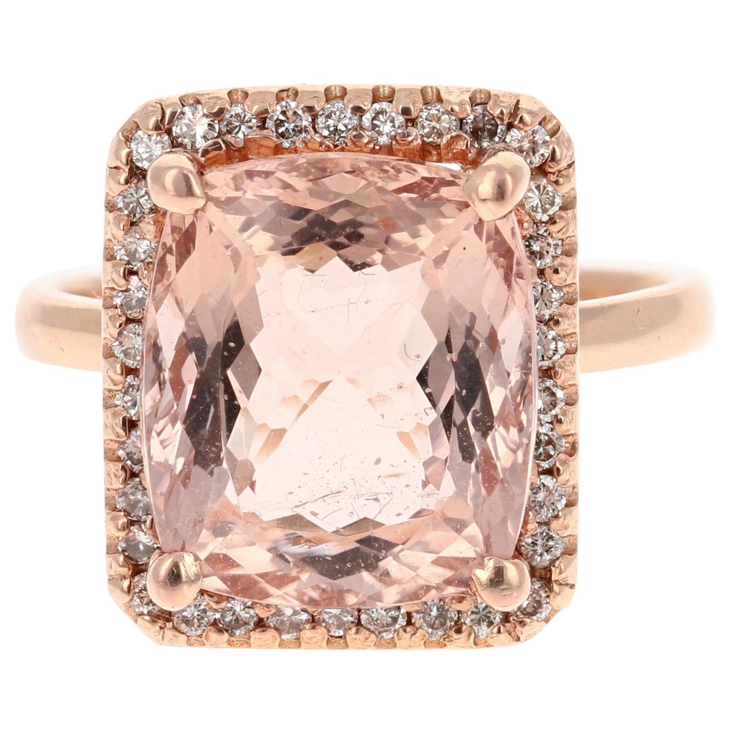 7.76 Carat Morganite Diamond 14 Karat Rose Gold Cocktail Ring