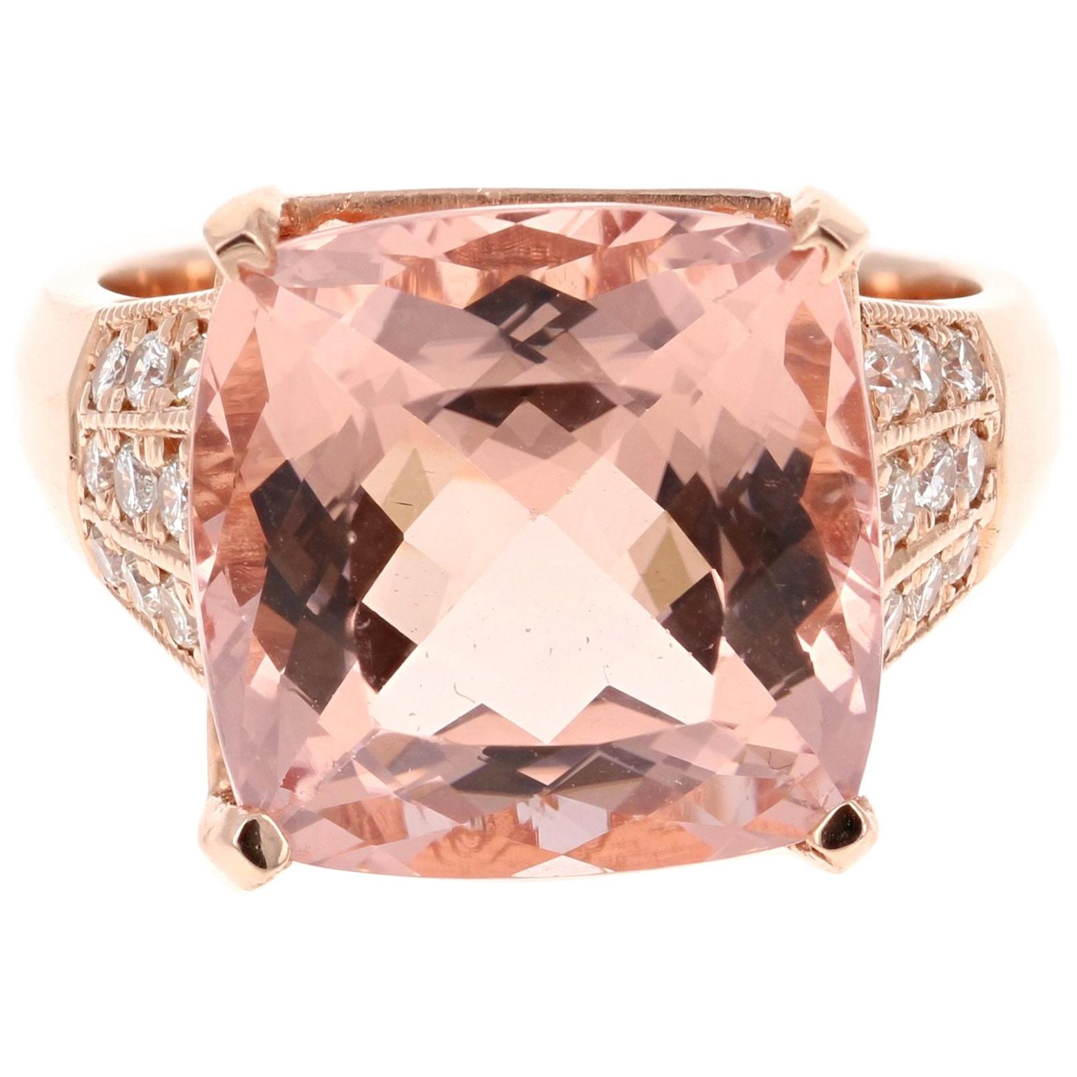 10.79 Carat Morganite Diamond 14 Karat Rose Gold Cocktail Ring