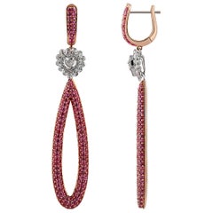 Studio Rêves Diamonds and Pink Sapphire Dangling Drop Earrings in 18 Karat Gold