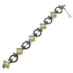 Diamonds Citrine Onyx Gold and Silver Link Bracelet