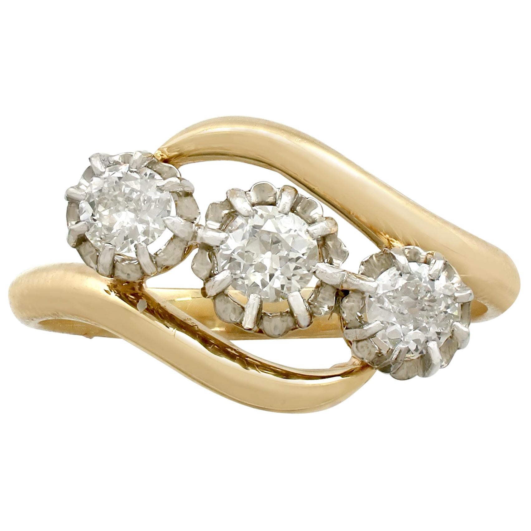 1900s Antique 1.22 Carat Diamond and Yellow Gold Platinum Set Trilogy Ring
