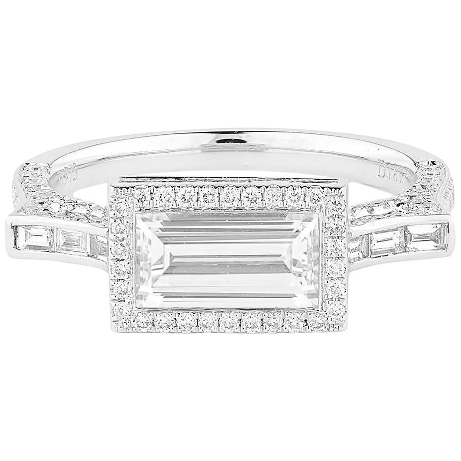 GIA Certified White Gold Baguette Cut Diamond Ring Set with Brilliant Cut For Sale
