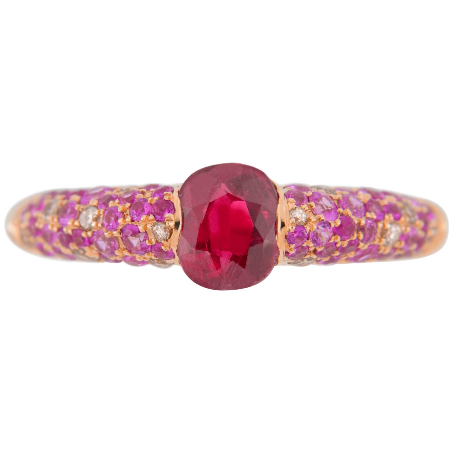 Jona Natural Burmese Ruby Pink Sapphire and Diamond 18 Karat Rose Gold Ring