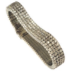 14 Karat White Gold Four-Row Diamond Bracelet 304 Round Diamonds 15 Carat