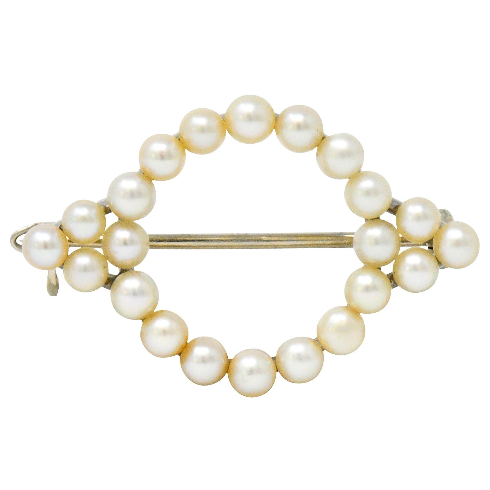 Cartier Midcentury Cultured Pearl Platinum 14 Karat Gold Pin Brooch