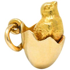 Antike viktorianische 14 Karat Gold Hatching Küken Ei Charme