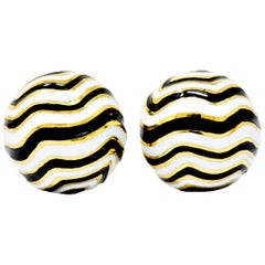 David Webb 18 Karat Gold Black White Enamel Zebra Kingdom Collection Ear Clips