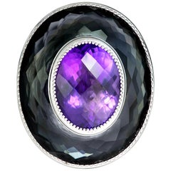 Amethyst Hematite Quartz Sterling Silver Platinum Ring