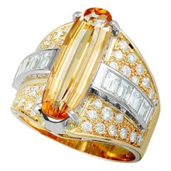 Vintage Diamond and Yellow Imperial Topaz Yellow Gold and Platinum Wide Ring