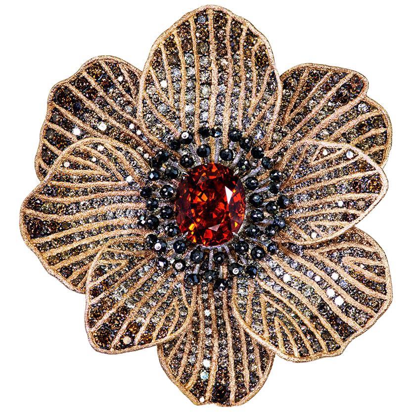 Mandarin Garnet Diamond Rose Gold Coronaria Ring Necklace Cuff Bracelet Brooch