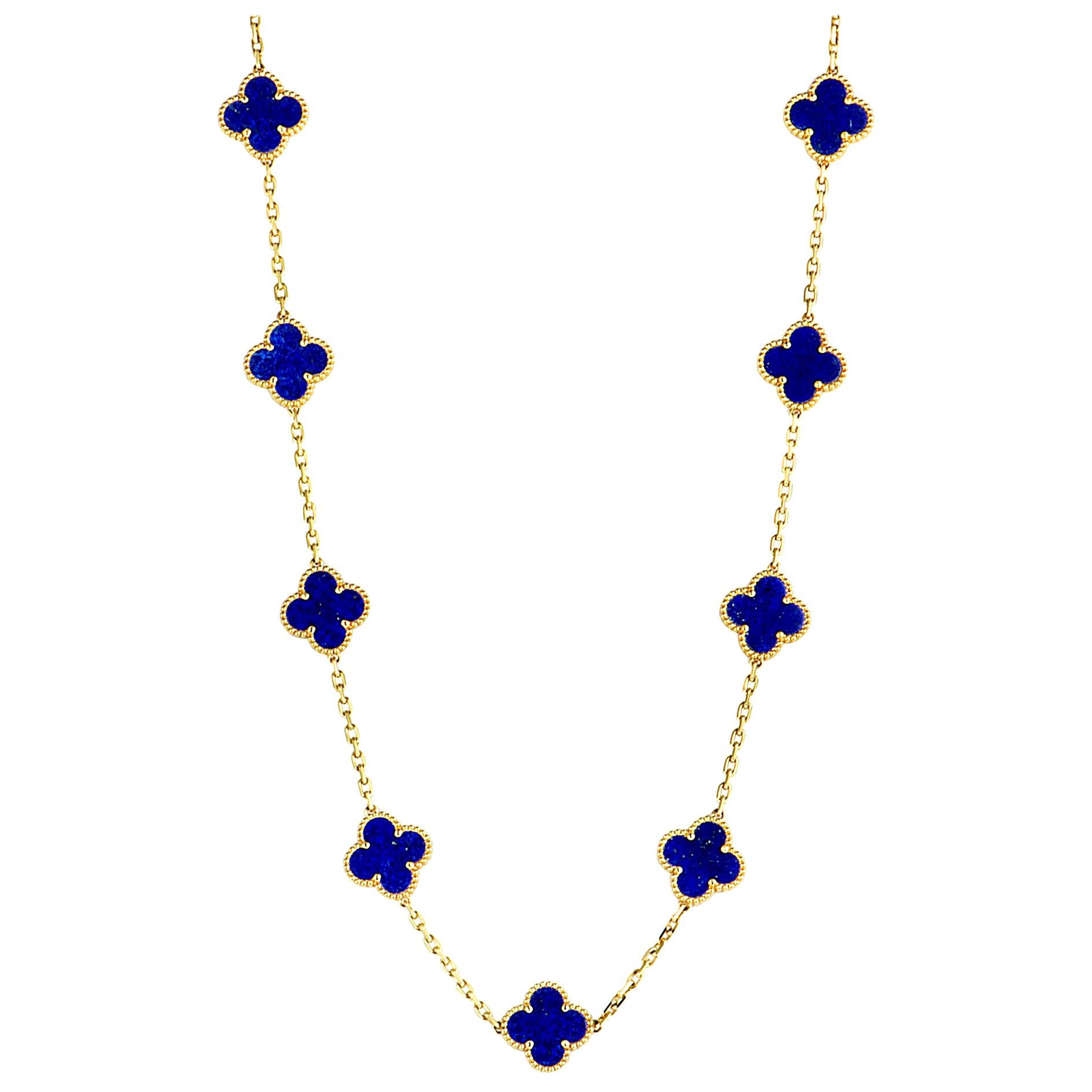 Van Cleef & Arpels Alhambra Lapis Lazuli Yellow Gold 20-Motif Necklace