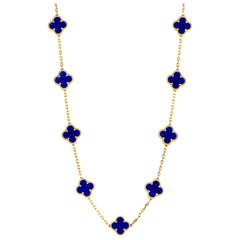 Vintage Van Cleef & Arpels Alhambra Lapis Lazuli Yellow Gold 20-Motif Necklace