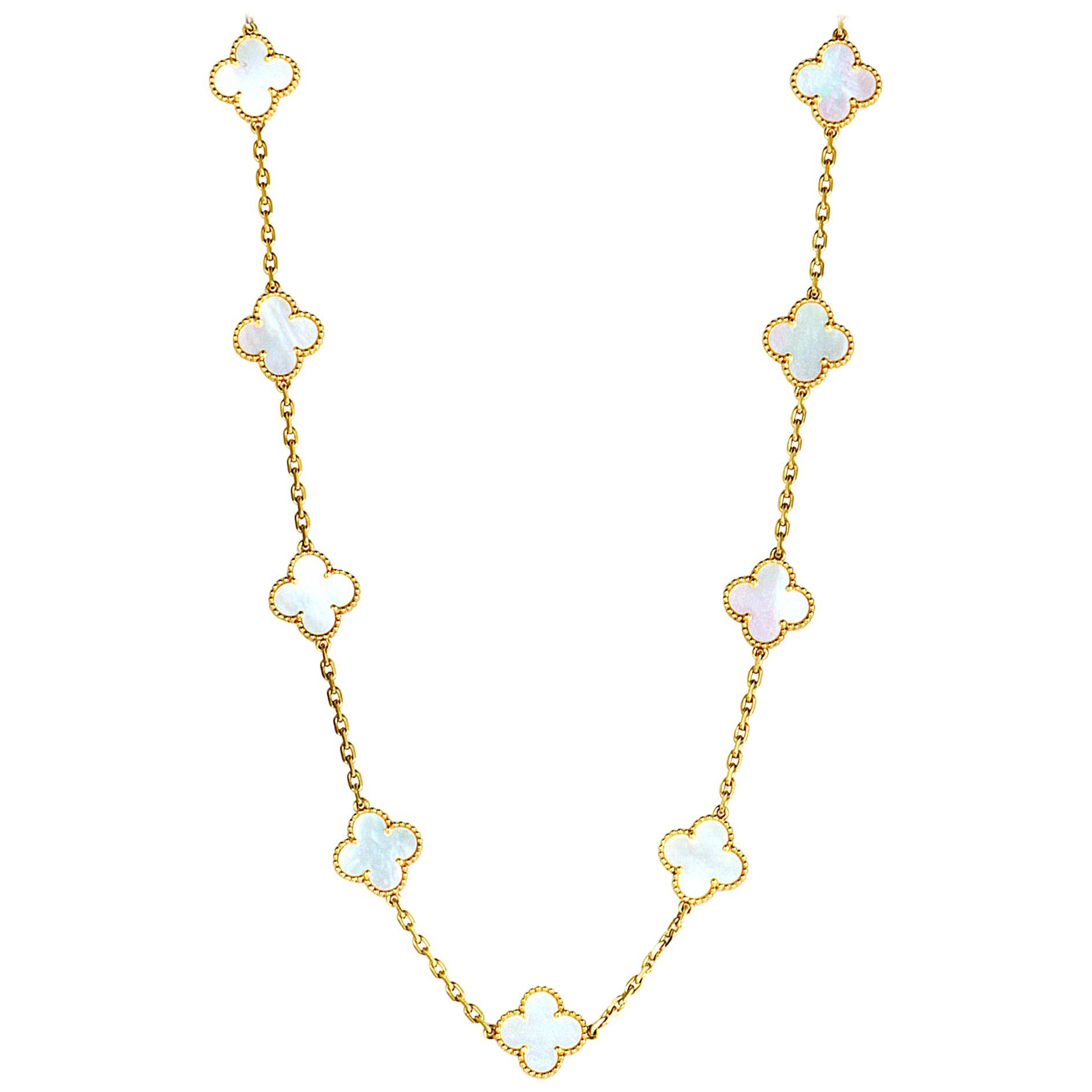 Van Cleef & Arpels Alhambra Mother of Pearl Yellow Gold 20-Motif Necklace